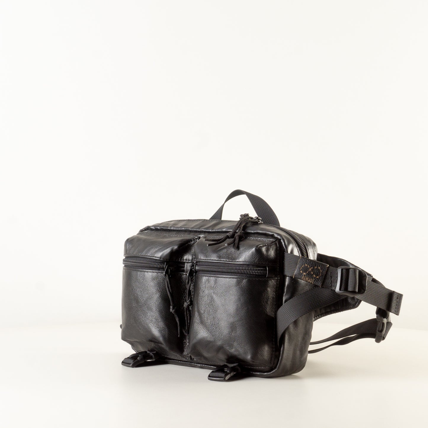 Large black leather sling bag with pockets "September"