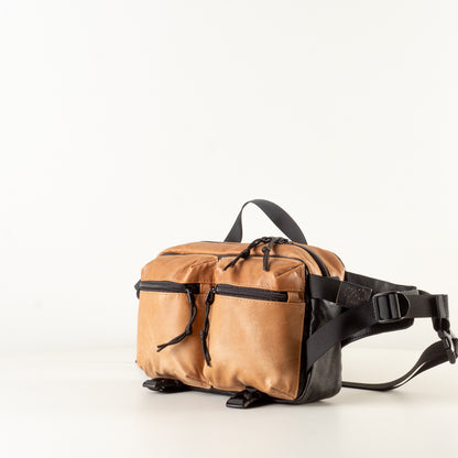 Large brown leather sling bag with pockets "September"