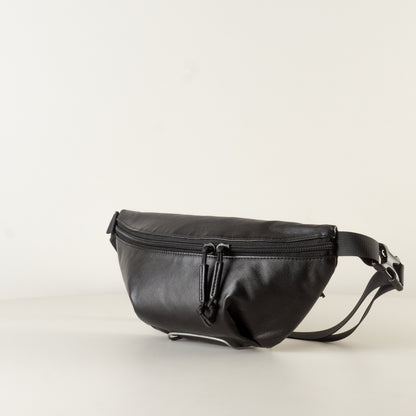 Sling bag black leather "May" - women's leather crossbody sling bag