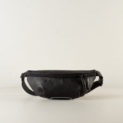 Sling bag textured black leather "May" - women's leather crossbody sling bag