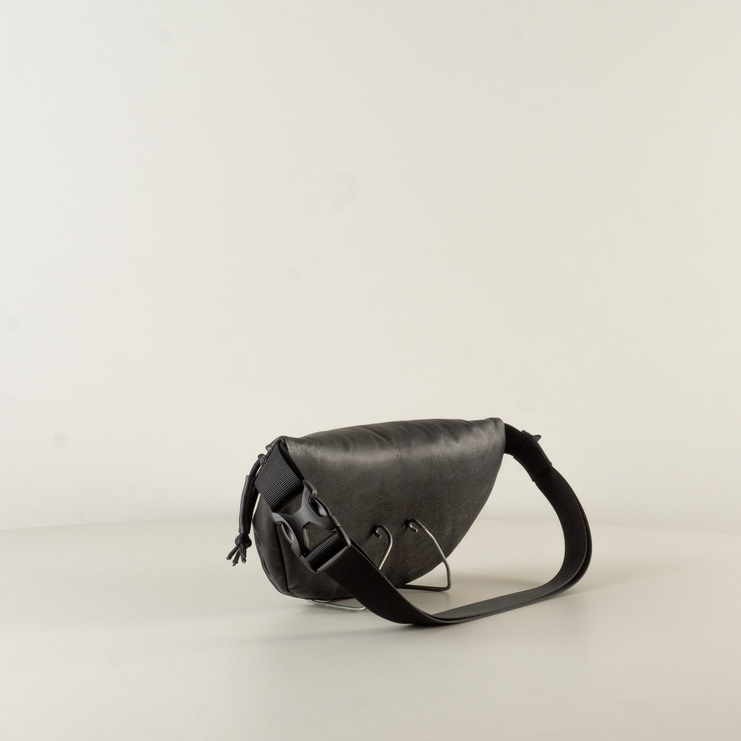 Sling bag textured black leather "May" - women's leather crossbody sling bag