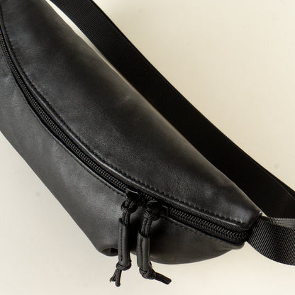 Sling bag textured black leather "May" - women's leather crossbody sling bag