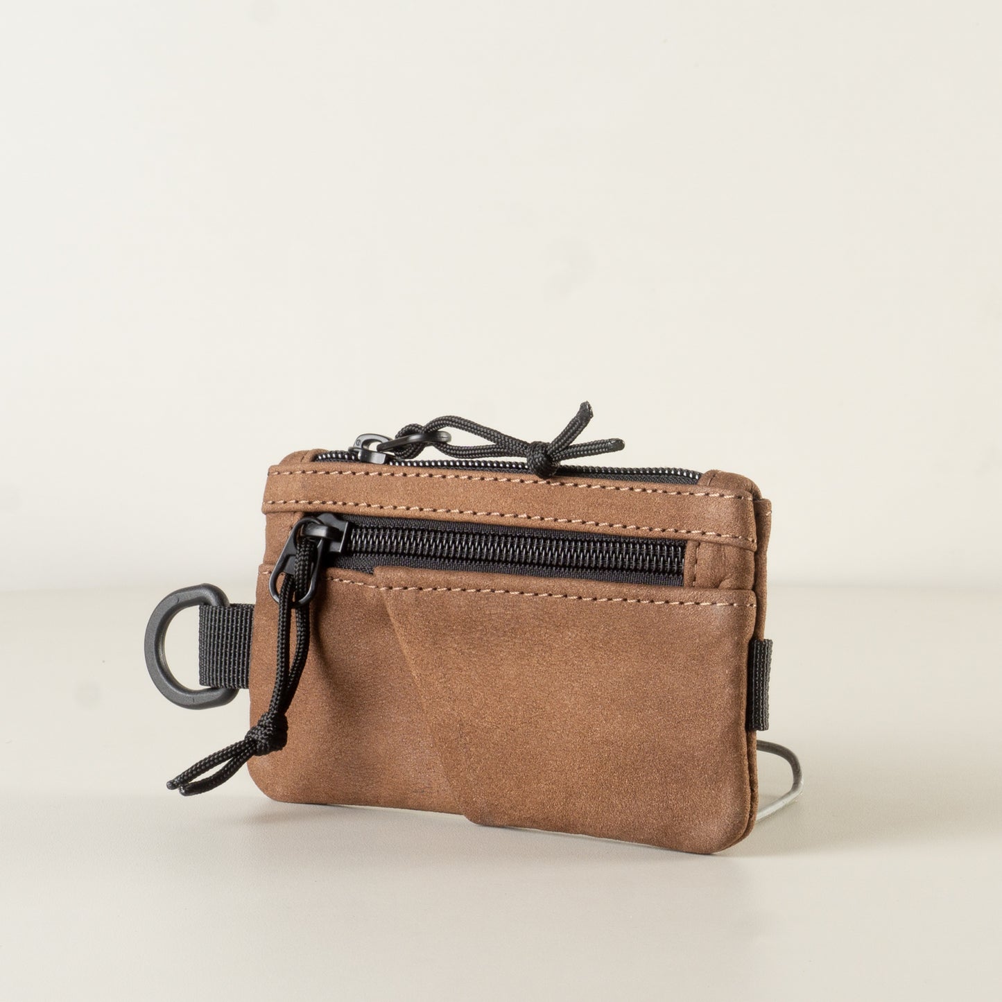 August.  Small brown wallet for key cards.