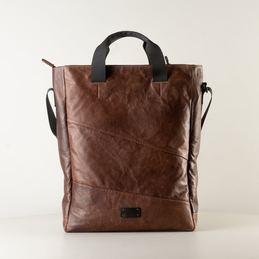 Leather brown work bag with laptop compartment "February"