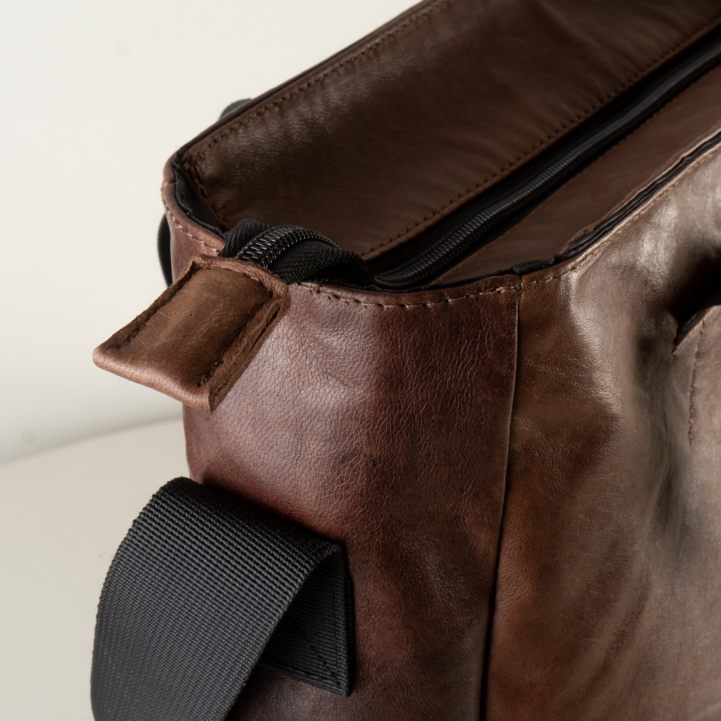 Leather brown work bag with laptop compartment "February"