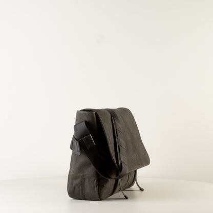 Large black leather backpack "March"